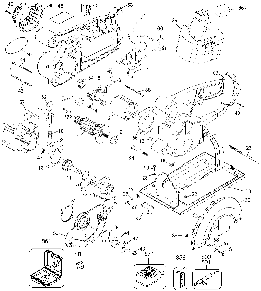 Default Diagram and Parts List for 2834K Type 2 Black and Decker Trimmer